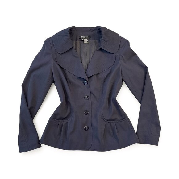 Etcetera Peplum Jacket Navy Blue Round Neck with Button Closure Women's Size 4 - Picture 3 of 7